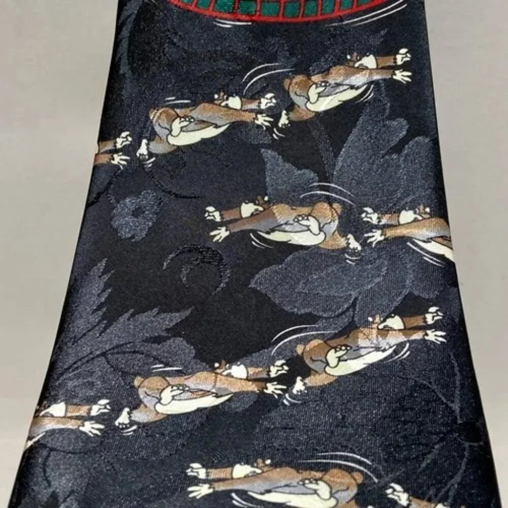 Dino Romaro Men's Silk Tie Honest Bear‎ Novelty Black Halographic Korea Handmade